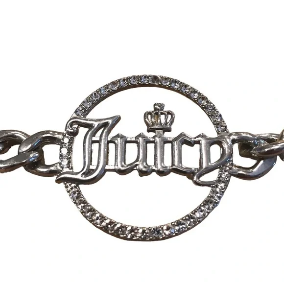 Juicy Couture Rhinestone Medallion Silver Tone Chain Link Belt Woman’s - Picture 2 of 5